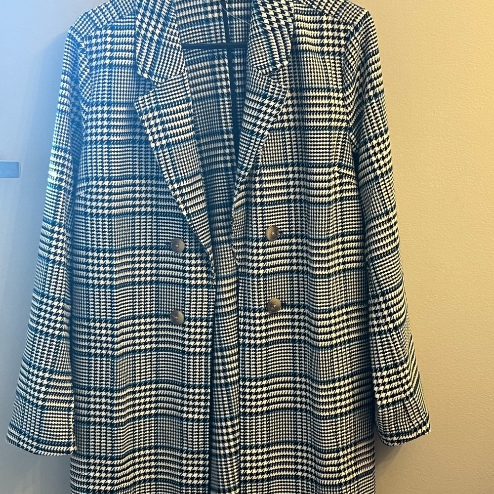 J. Jill Black & White Plaid Double-Breasted Blazer Coat